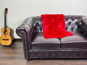 Real Full Skin Pelt Rex Rabbit Red Color Fur Blanket Throw • Housewarming Gift Sofa Cover n Bedspread •  Handmade Genuine Fur